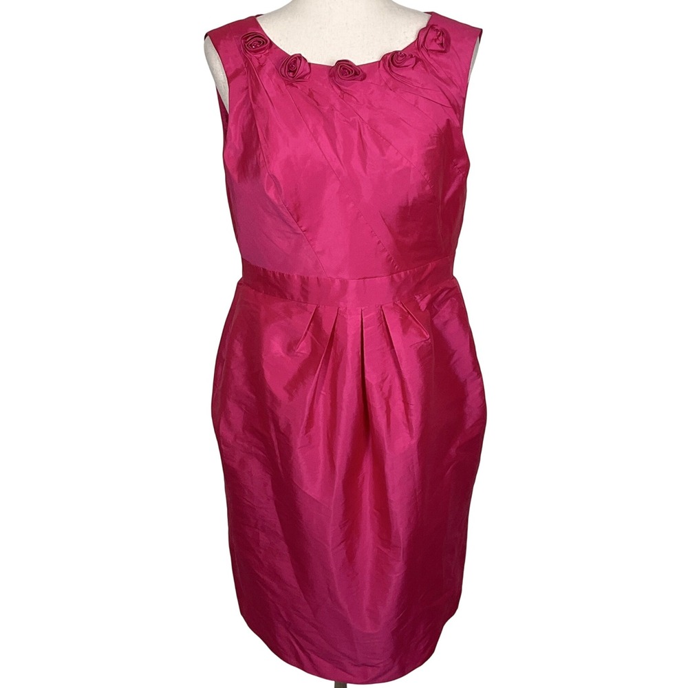 Adrianna Papell Dress Women 12 Hot Pink Rosette Formal Cocktail Shimmer